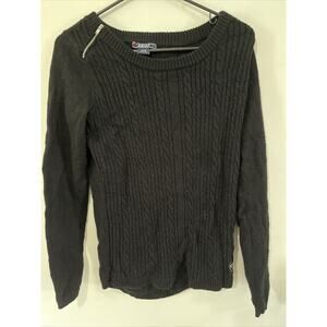 Ariat Sweater Womens Large Black Merino Wool Blend Knit Shoulder Zip Long Sleeve